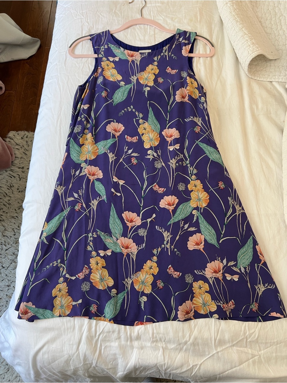 Anthropologie Purple Floral Sleeveless A-Line Dress